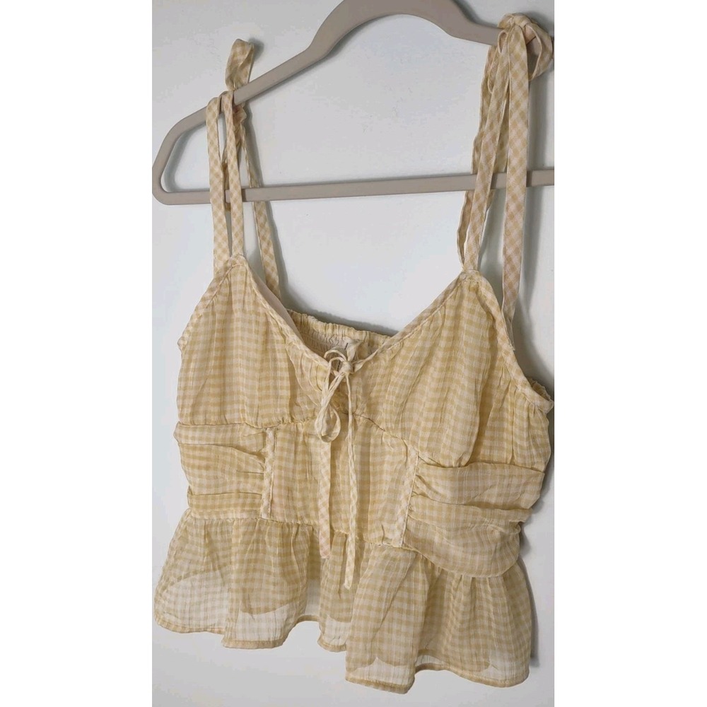 american eagle sm women's tank peplum gingham corset top cottagcore boho smock